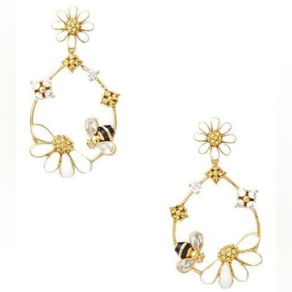 Authentic New on card. Kate spade White and Gold tone Daisy earrings.